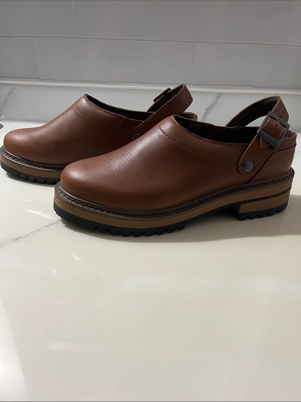 L.L. Bean Brown Leather Women's Slingback Clogs - Picture 2 of 10